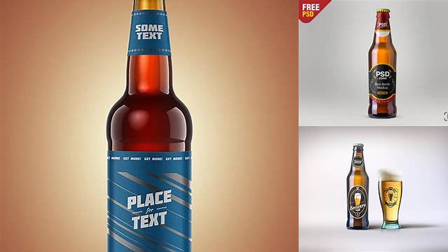 2298+ 250ml Clear Glass Bottle with Beer PSD Mockup Free PSD for Creatives