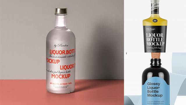 2298+ Frosted Bottle with Yellow Liquor PSD Mockup Front View Download Customizable PSD