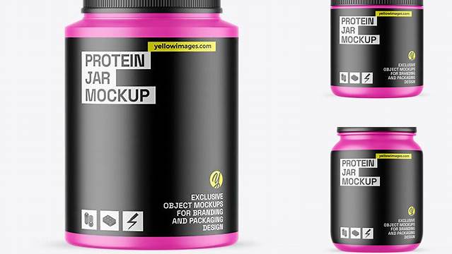 2302+ 1Lb Plastic Matte Protein Jar PSD Mockup Free Editable Photoshop Template