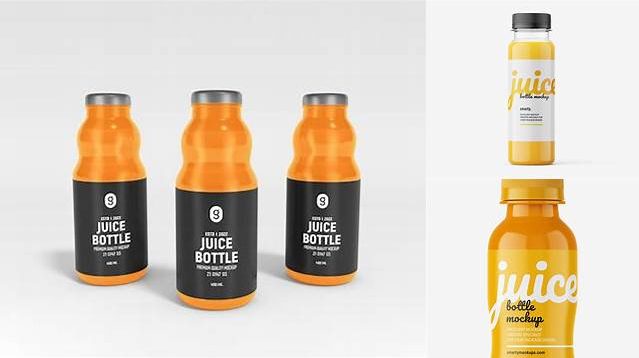 2303+ Glossy Juice Bottle PSD Mockup High-Angle Shot Easy-to-Edit Photoshop Freebie