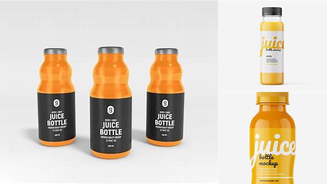 2303+ Glossy Juice Bottle PSD Mockup High-Angle Shot Easy-to-Edit Photoshop Freebie