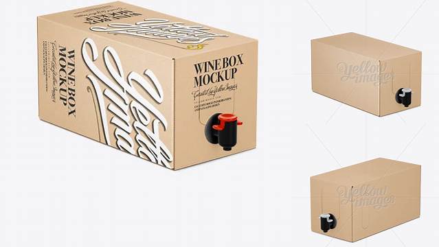 2305+ Kraft Paper Wine Box with a Tap 25° Angle Front View High-Angle Shot Elegant Design Mockup PSD