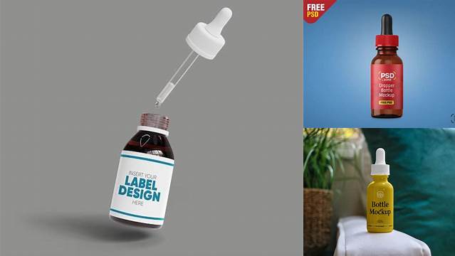 2315+ Open Blue Bottle With Dropper PSD Mockup High-End Layered Mockup Free