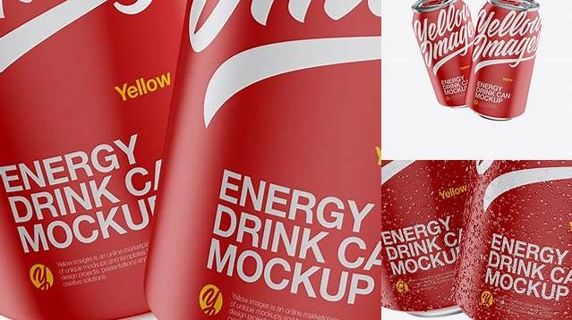 2315+ Two 330ml Aluminium Cans with Matte Finish & Condensation PSD Mockup Free Professional PSD Download