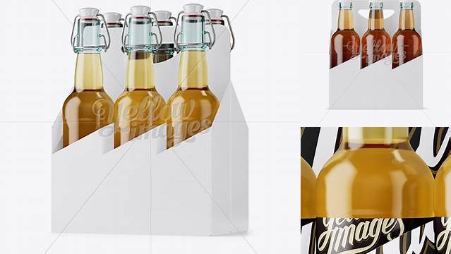 2315+ White Paper 6 Pack Clear Bottle Carrier PSD Mockup Half Side View High-Angle Shot Fully Layered PSD Freebie