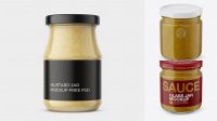 2316+ Glass Jar with Mustard PSD Mockup Front View High Angle Shot Editable Photoshop Template Freebie