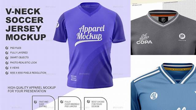 2321+ Men’s V-neck Football Jersey PSD Mockup Front View PSD Download