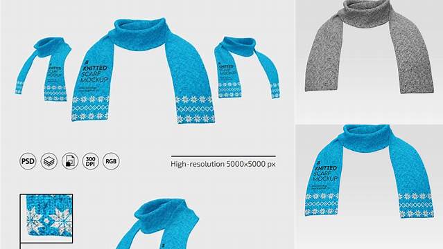 2324+ Knitted Scarf With Paper Label PSD Mockup Half Side View Elegant Free Template