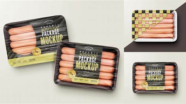 2324+ Vacuum Sausage Package PSD Mockup Smart Object-Based PSD Template Free