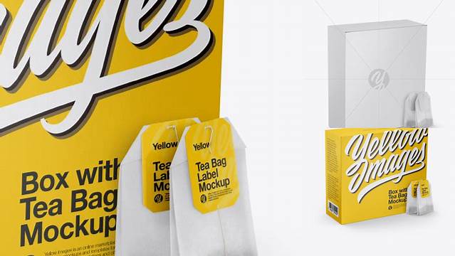 2327+ Box with Two Tea Bags PSD Mockup Half Side View High-Angle Shot Professional PSD Mockup