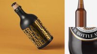 2330+ 330ml Dark Amber Bottle With Beer PSD Mockup Editable and Customizable PSD