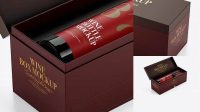 2330+ Wine Box PSD Mockup Halfside View High-Angle Shot Fully Layered PSD Freebie