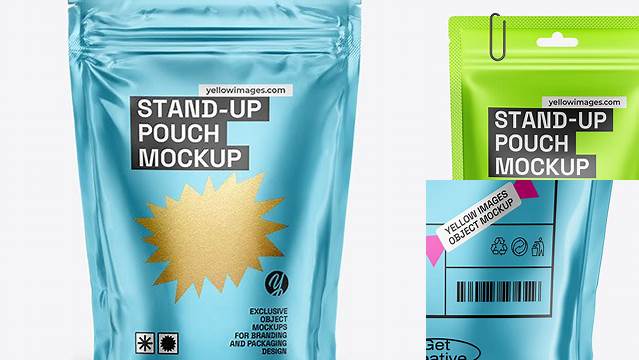 2331+ Matte Metallic Stand-Up Pouch PSD Mockup Stylish Free PSD