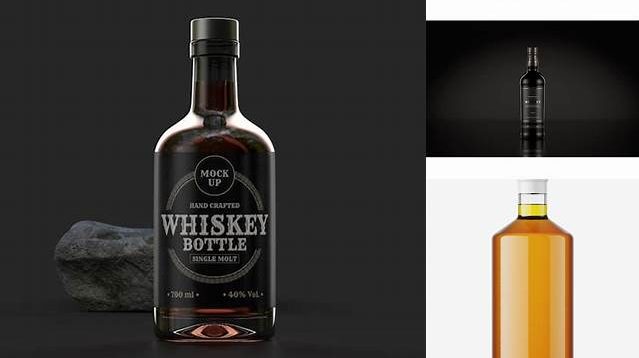 2332+ Black Matte Whiskey Bottle PSD Mockup Modern Free PSD Template