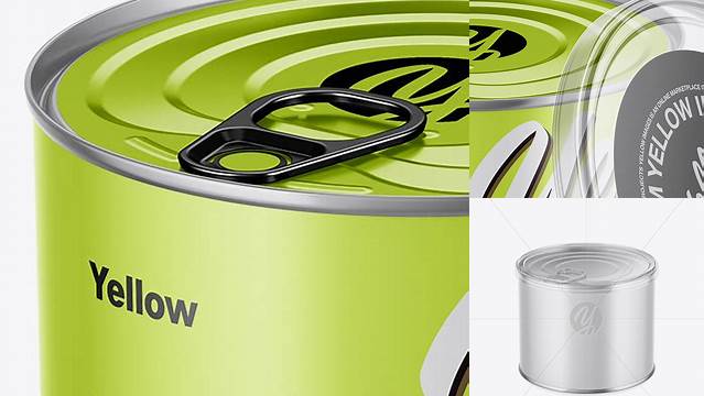 2333+ Metallic Tin Can with Transparent Cap PSD Mockup Front View High Angle Shot Smart Object PSD Template