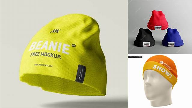 2337+ Beanie Hat PSD Mockup Half Side View High-Angle Shot High-End PSD Download