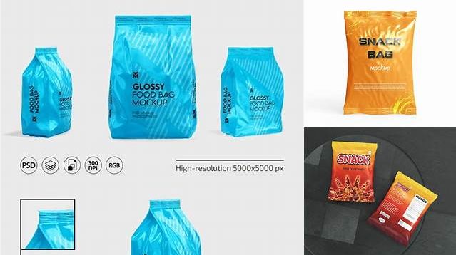 2337+ Glossy Snack Bag With Label PSD Mockup Half Side View Creative Digital PSD Download