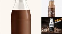 2339+ Clear Glass Bottle with Chocolate Milk PSD Mockup PSD for Creative Projects