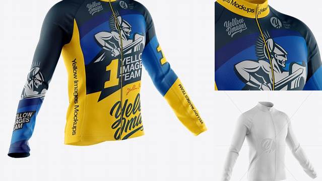 2342+ Men's Full-Zip Cycling Jersey With Long Sleeve PSD Mockup Half Side View Free Downloadable Graphic Resource