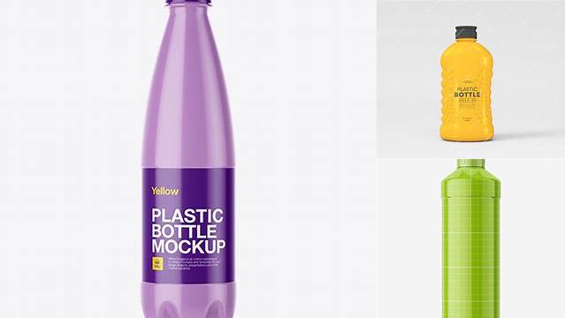 2348+ 500ml Glossy Plastic Bottle PSD Mockup Front View Easy Editable