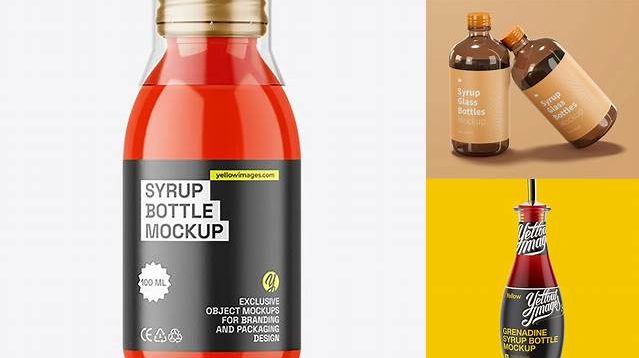 2352+ Grenadine Syrup Glass Bottle PSD Mockup Versatile and Modern PSD Mockup