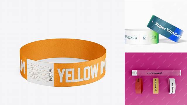 2355+ Paper Wristband PSD Mockup Front View High Angle Shot High-Resolution PSD Download