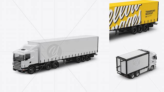 2357+ Truck PSD Mockup Half Side View High-Angle Shot Download Customizable PSD