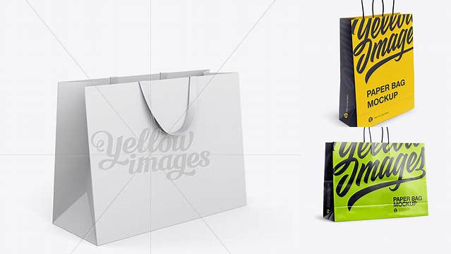 2360+ Paper Shopping Bag With Ribbon Handles PSD Mockup Halfside View Modern PSD Templates