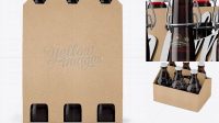 2366+ Kraft Paper 6 Pack Amber Bottle Carrier PSD Mockup Half Side View High Angle Shot Modern Photoshop Resource