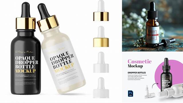 2372+ Glossy Metallic Dropper Bottle PSD Mockup Professional Quality PSD Freebie