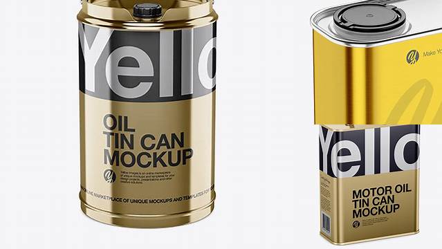 2372+ Metallic Oil Tin Can PSD Mockup High-Angle Shot Creative Free Photoshop Template