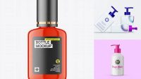 2374+ Glossy Square Bottle With Pump PSD Mockup Advanced Photoshop Design Free