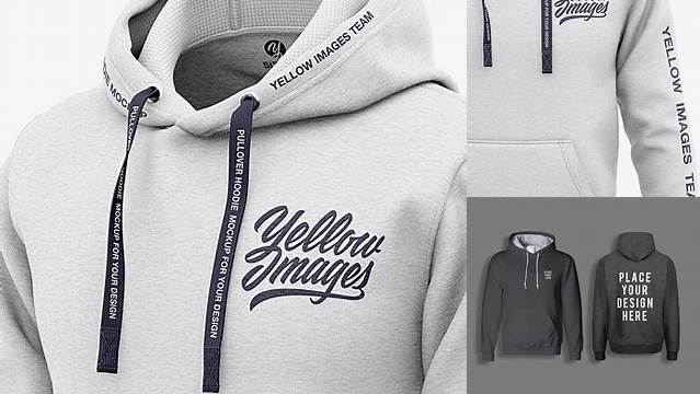 2376+ Men's Heather Pullover Hoodie Front View Fully Customizable Mockup PSD Free