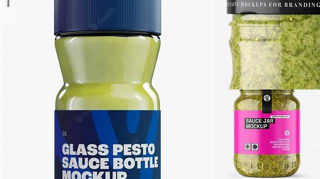 238+ Clear Glass Jar with Pesto Sauce PSD Mockup Front View Elegant Free Template