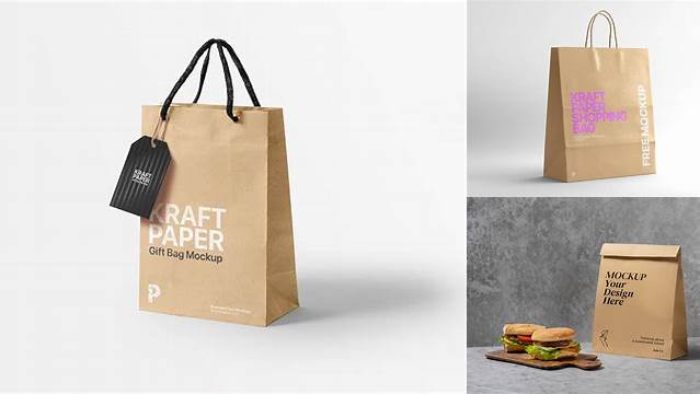 2382+ Kraft Bag with Label PSD Mockup Front View Layered Photoshop Template