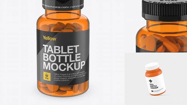 2386+ Orange Pill Bottle PSD Mockup High-Angle Shot High-End Photoshop Mockup