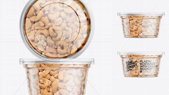 2391+ 200g Clear Plastic Food Container with Cashew PSD Mockup High-Quality Creative PSD