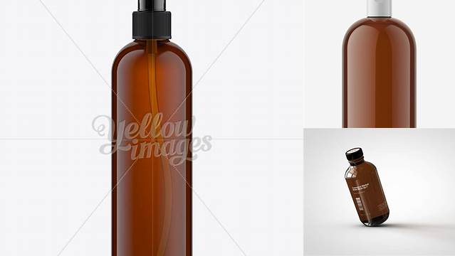 2392+ 350ml Amber Plastic Boston Bottle Mock-Up High-End Professional PSD Resources