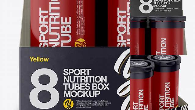 2392+ 8 Matte Sport Nutrition Tubes Display Box PSD Mockup Free Graphic Mockup PSD