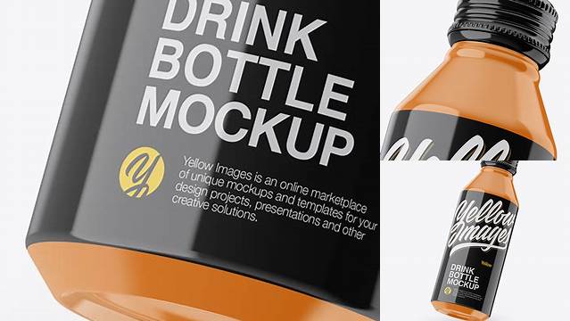 2393+ Slanted Glossy Drink Bottle PSD Mockup Easy Editable