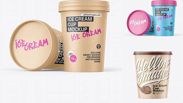 2395+ Two Kraft Ice Cream Cups PSD Mockup Exclusive PSD Design Freebie