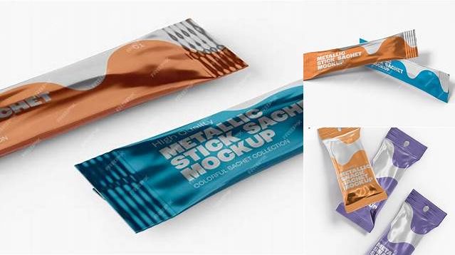 2396+ Metallic Stick Sachet PSD Mockup Front View Modern PSD Templates