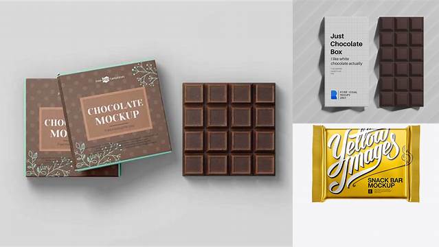 2409+ Matte Metallic Square Chocolate Bar PSD Mockup Front View Fully Editable PSD Template