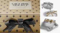 241+ Metallic Gift Box With Bow PSD Mockup Front View High-Angle Shot Creative Layered Mockup Freebie