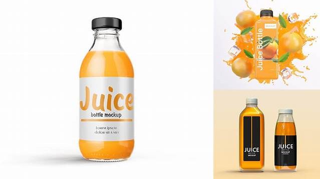 2411+ Clear Plastic Bottle with Orange Juice PSD Mockup Editable Photoshop Free Mockup