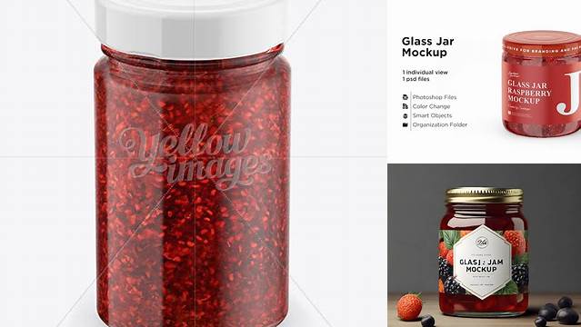 2421+ Glass Jar with Raspberry Jam PSD Mockup Front View High Angle Shot Elegant Photoshop Mockup