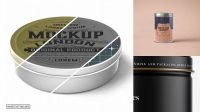 2422+ Four Matte Round Tin Boxes PSD Mockup Versatile and Elegant PSD File