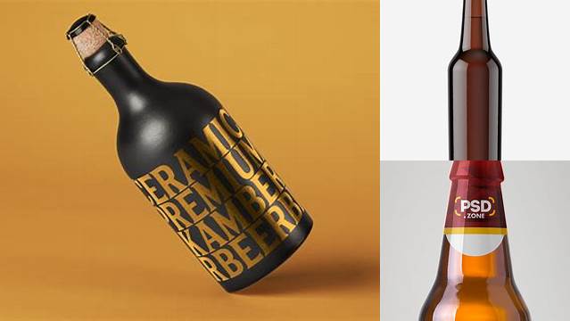 2424+ Amber Glass Bottle with Dark Beer PSD Mockup Creative Layered Mockup Freebie