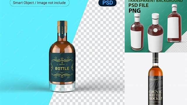 2424+ Frosted Glass Bottle with Cognac PSD Mockup Unique High-Resolution Design Freebie