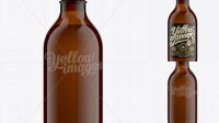 243+ 250ml Stubby Amber Bottle For Carbonated Beverages PSD Mockup PSD for Creative Projects